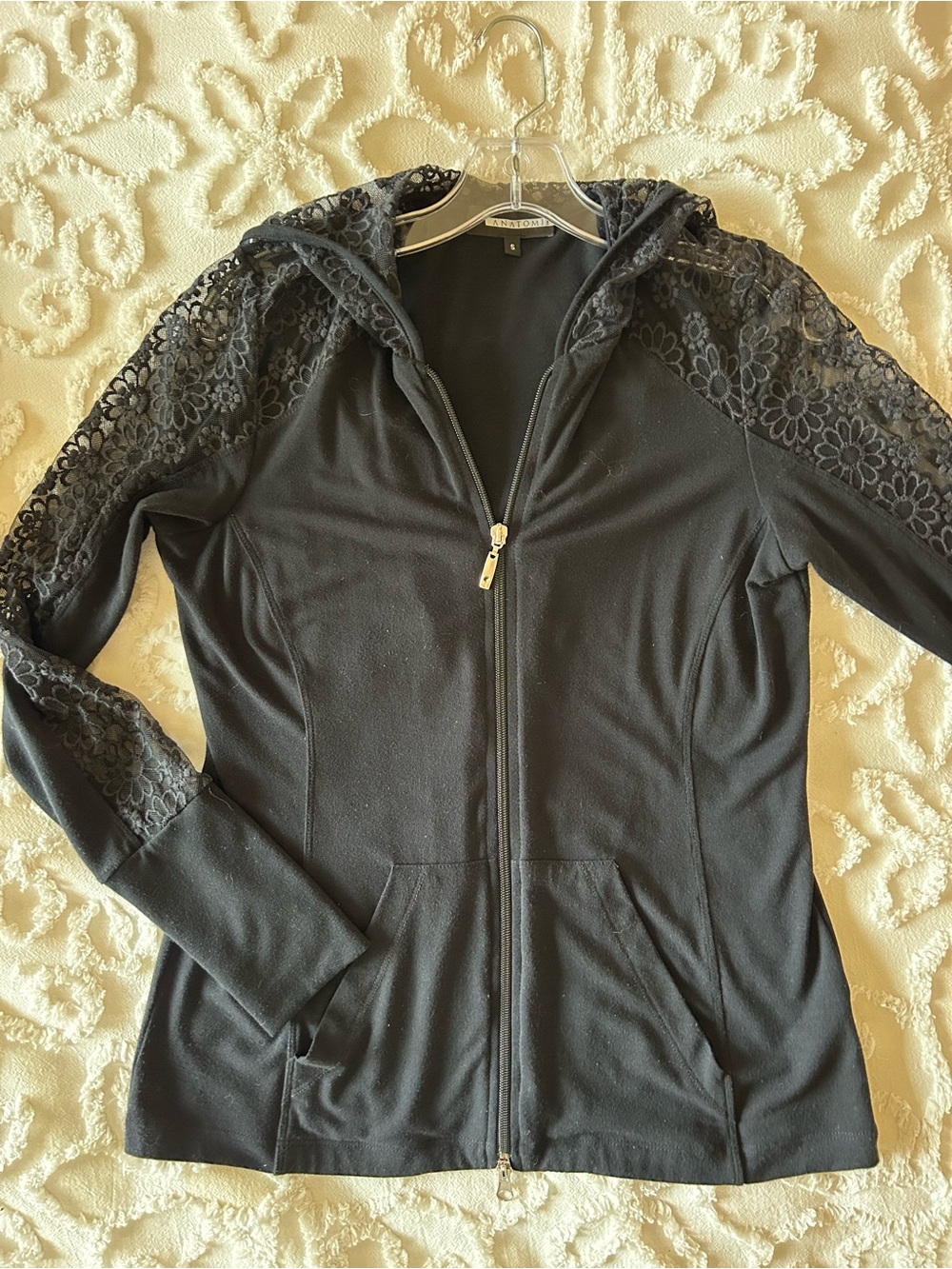 Anatomie Black Lace-Shoulder Zip Hoodie Jacket